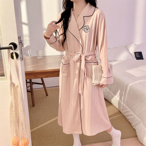 Womens Spring and Autumn Nightgown Pure Cotton Minimalist Japanese Style Shoelace Bathrobe Bathrobe Winter Summer Morning Gowns Homewear Night Dress