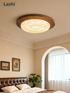 LANGSHANGZHAOMING | Vintage Walnut Colored Bedroom Ceiling Light