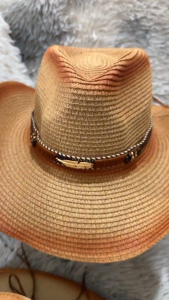 หมวกฟางคาวบอย สายคาดขนนกสีทอง สไตล์วินเทจสุดเท่ ปีกกว้างบังแดดดี น้ำหนักเบา 05-X0E+00HAT02