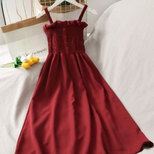 Retro Strapless Midi Dress Womens Gauze Skirt Summer Freshness Soft Fabric Brand Monge Deer H81196 Other Material 100%