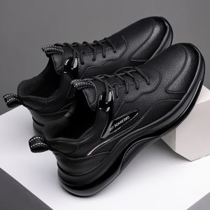 Mens Casual Leather Sport Shoes Soft Bottom Waterproof Thick Heel Anti-Slip Work Shoes Large Size 45 46 47 Fall Season