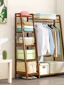 🌟SG STOCK🌟Bamboo coat and hat rack bedroom hangers Floor-to-ceiling solid wood coat rack Creative clothes rack
