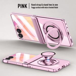szhaiyu | Premium Transparent Magnetic Snap-back Wristband Phone Case For Samsung Galaxy Z Flip 8 With Glass Screen Hinge Protection Cover