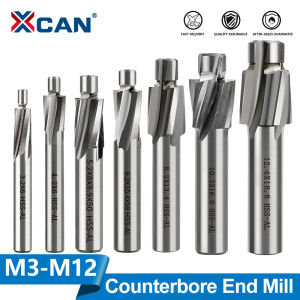 XCAN 7pcs HSS Counterbore End Mill M3-M12 Milling Cutter Pilot Slotting Bit for Metal Drilling CNC Router Bit Milling Tool