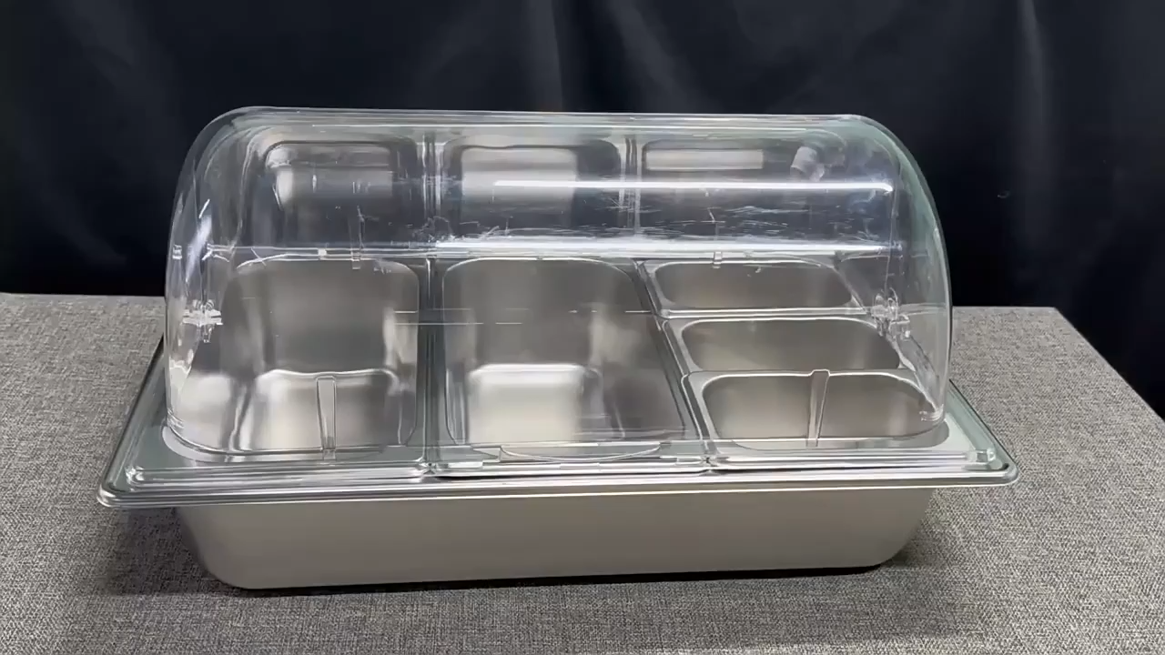 Food Seasoning Tray Stainless Steel Seasoning Box Cooked Food Transparent Cover Seasoning Box Dustproof Cover Flip Top Buffet Plate