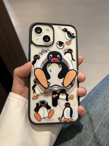 Aiperke Cartoon Penguin Magnetic Acrylic Phone Case Soft Edge Apple iPhone 17 pro Max 15 pro 14 pro 13 16 pro Max Protective Shell