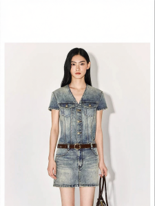 Ochirly | Distressed Denim Dress