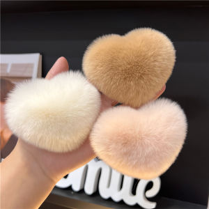 [Heart Hairpin] Cute Real Rex Rabbit Hair Small Peach Heart Hairpin Headdress Pompons Side Clip Hair Accessories BB Clip