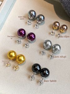 GOOYNN | Bông Tai Trân Châu Tahitian Xám Chất Lượng Cao 999 Bạc Ý