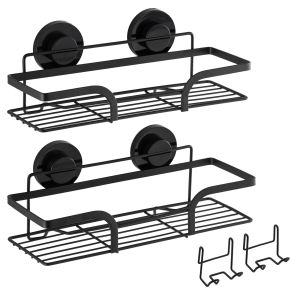 TAILI 2-pack Suction Cup Shower Rack Bathroom Items Storage Box No Drilling Shower Basket Suction Heavy Duty Suitable for Bathroom and Kitchen Storage Rack Black Silver Metal Storage Rack Anti-Rust Bathroom Wall Mounted Shower Basket
