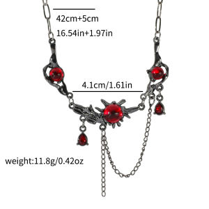 Bandai | Hiphop Red Zircon Pendant Necklace for Men Chokers Black Chain Red Crystal Waterdrop Tassel Double Layered Neck Chain