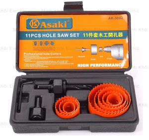 Bộ công cụ khoét lỗ gỗ và thạch cao Asaki AK-3683 bộ mũi khoan khoét lỗ tròn thạch cao gỗ Asaki bộ dụng cụ khoét gỗ và thạch cao 16 chi tiết bộ mũi khoét lỗ gỗ và thạch cao 16 chi tiết Asaki