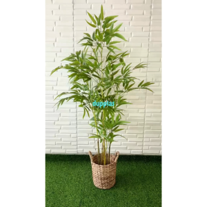 Pohon Hias Tanaman Artificial Bambu Hijau Semilatex Cover Pot Eceng Gondok Handle Dekorasi Rumah Pajangan Sudut Tangga