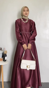 Brina Dress Maxi Gaun Pesta Kondangan Bridesmaid Wanita Satin Premium Termurah Gamis Trend Viral