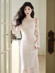 Early Autumn French Vintage Heavy Design Hong Kong Style Womens Dress Set High Quality Nylon Material H Version Long Sleeve
