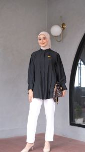 Amera Blouse Kemeja Polos Atasan Wanita SIze M L XL XXL Linen Crinkle Basic Cantik Fit