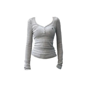 Slim Fit Embroidered V-neck Base Shirt Womens Spring New Style Pure Desire Spicy Girl Warm Versatile Top Quality Fabric