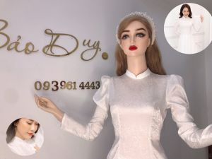 Áo dài gấm trắng tay phồng