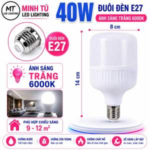 Bóng Đèn LED Trụ 40W Đui E27 Siêu Sáng - Ánh Sáng Trắng 6500K/Vàng 3500K - Tiết Kiệm Điện Cho Nhà Cửa Hàng Nhà Xưởng