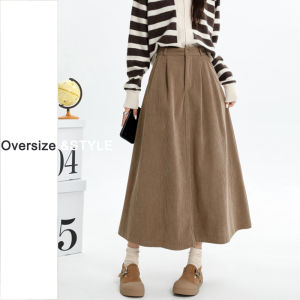 Maillard Plus Size Wear Brown Corduroy High Waist A- line Skirt Womens Autumn and Winter Leisure Slimming Long Umbrella Skirt