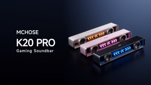 MCHOSE K20 Pro RGB Gaming Soundbar BT 5.4 & USB-A Dual Mode Computer 7.1 Virtual Surround Sound Speaker with Dynamic Lighting Bar with Volume Control Knob Detachable 360° HD Microphone with ENC Noise Reduction