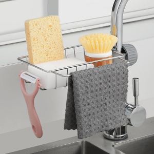 Stainless Steel Kitchen Sink Storage Rack Dishwashing Sponge Cloth Drainage Rack Utensil Holder Kitchen Storage Shelf