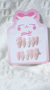 [M231] - Kimsu Nailbox thạch hồng nhũ đính nơ xinh xắn