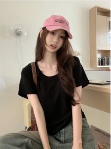 Áo Thun Nữ Tay Ngắn Ôm Vừa Vặn Màu Đen Mùa Thu 2025 Phong Cách Mới Hở Xương Đòn Đa Năng Thời Trang Thường Ngày