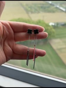 GL S925 Silver Flower Four Leaf Grass Tassel Long Temperament Earrings ES69131-69132