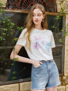 XIANGYING | Hand-drawn Blurred Print T-shirt