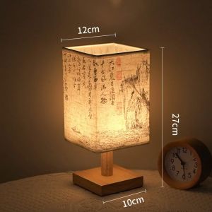 LED Decoration Table Lamps Simple Dimmable Plug Night Light Fabric Lampshade Square Bedroom Chinese Style Bedside Desk Lights