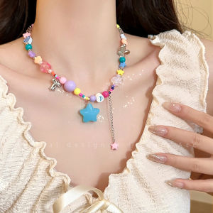 Cute Sweet Girl Colorful Beads Heart Candy Necklace Womens Dopamine Durable Alloy Pendant Fresh out Fashion Jewelry Accessory