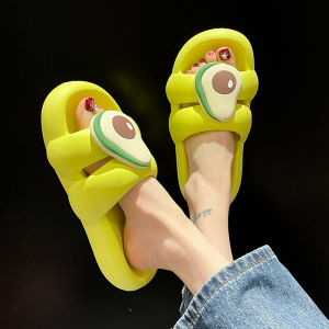 รองเท้าแตะแบบเหยียบฉลุลายรองเท้าแตะแบบสวมกันลื่นใส่ในห้องอาบน้ำใช้ในบ้านในร่มพื้นหนาสายคู่ลายผลไม้น่ารักใส่ออกไปข้างนอกฤดูร้อนสำหรับผู้หญิง