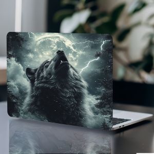 2-Piece laptop wolf pattern art sticker protective cover universal netbook light beige sticker non-reusable scratch-resistant