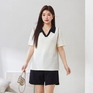 Cool Feeling Loose Fit Texture Contrast Color Big Size Womens T-shirt Korean Style Slimming Effect Casual Wear Summer Top