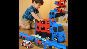 Foldable Track Truck Alloy Racing Car Storage Trailer Childrens Track Sliding Inertial Car Toys Kereta Mainan