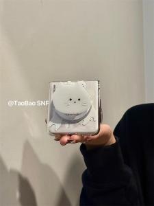 Cute White Cat Phone Case Foldable Magnetic Stand Huawei NovaFlip Honor VFlip Compatible PuraX Xiaomi MIXFlip2 Samsung ZFlip6/5