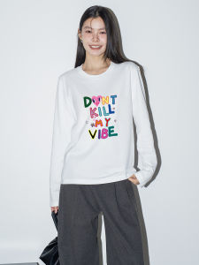 Áo Thun Cotton Dài Tay Màu Trắng Cho Nữ Mùa Thu 2025 Dáng Rộng in Họa Tiết Phong Cách Hàn Quốc Chất Liệu Cotton Nguyên Chất