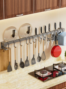 Kitchen Wall-Mounted Hook No-Drilling Pot Spoon Storage Rack Multifunctional Holder for Spoons Shovels Drying Rack Aluminum Material