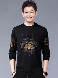 ROMON | Loose Fit Long Sleeve Round Neck Hoodie For Men Casual Comfortable Breathable Antibacterial Print T-Shirt Autumn Fashion Trend