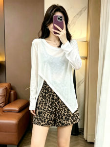 TIANQIANHUI | Stylish Irregular Leopard Print Short Outfit Set