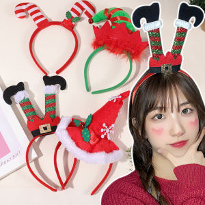 Christmas Cartoon Headbands Xmas Hat Santa Claus Leg 2024 Merry Christmsa Kids Gifts Party Decoration Cosplay Costume Cute Feather Elf Hat Hair Band Holiday Festival Hair Accessories
