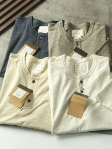 XiaoHe Self-Kept Henry Collar Bamboo Cotton Moisture-Wicking Breathable Spring Summer Mens Casual Short Sleeve T-Shirt Trendy