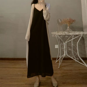 Super Long Ankle-Length Straight-leg Dress Womens Spring/Summer Drape Chiffon Base Paperman Long Dress Draping Effect Suspender Skirt