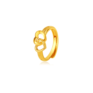 OLEVS Genuine Gold Double Love Ring Heart-Shaped Japanese Korean Fashion Ring Adjustable Length Birthday Gift For Girlfriend