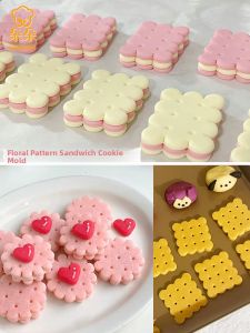Retro Wave Lace Cookie Biscuit Heart Press Printing Cake Mold Korean Style Handmade Non-Stick Commercial Use Baking Tool