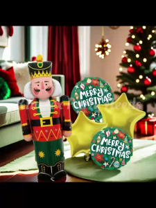 2026 Nutcracker Soldier Foil Balloon Set 5Pcs With Merry Christmas Green Round Foil Star Shape Gold Set Xmas Party Decor