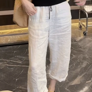 Shalldoer | High Waist Straight Leg Elastic Waist Casual Pants Womens Korean Style Summer New Loose Wide Leg Pants Fashionable Slimming