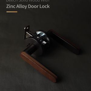 Viladepot Privacy Door Handle Walnut Wood Handle Lever Matt Brushed Black Nickel Bedroom Bathroom Passage Door Lock Keyless