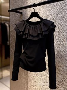 French Designed Ruffled Black Top
